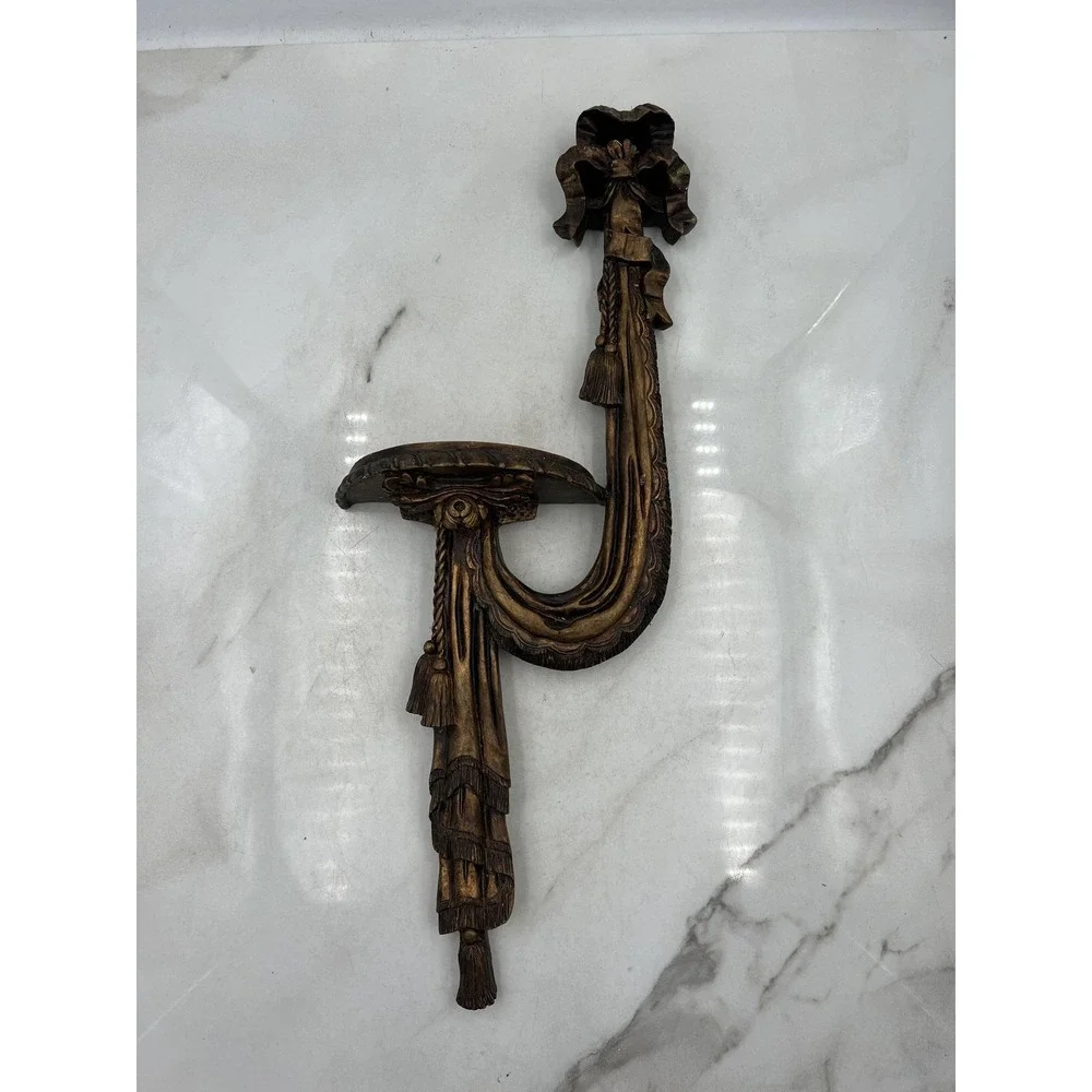 Design Toscano Wall Shelf Sconce Corbel Demi-Lune Resin Bow Tassel Gold Rococo